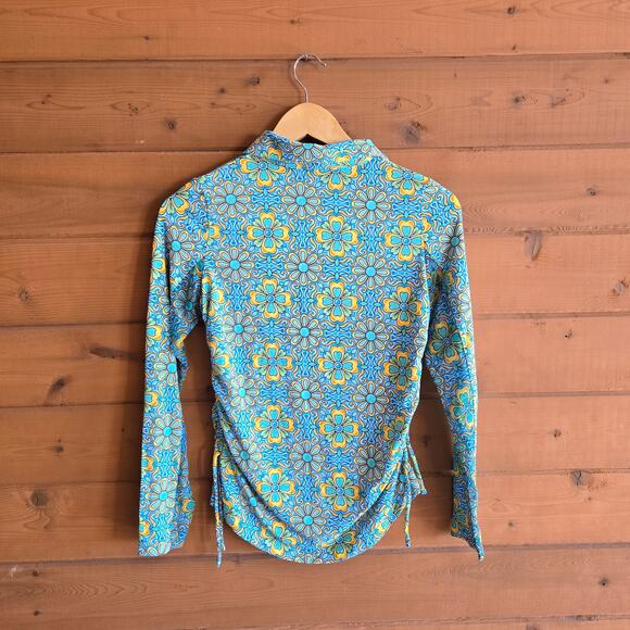 Ibkul Scarlet Zip Long Sleeve Mock Neck Long Sleeve Top Blue Combo XS UPF 50 - Picture 3 of 6